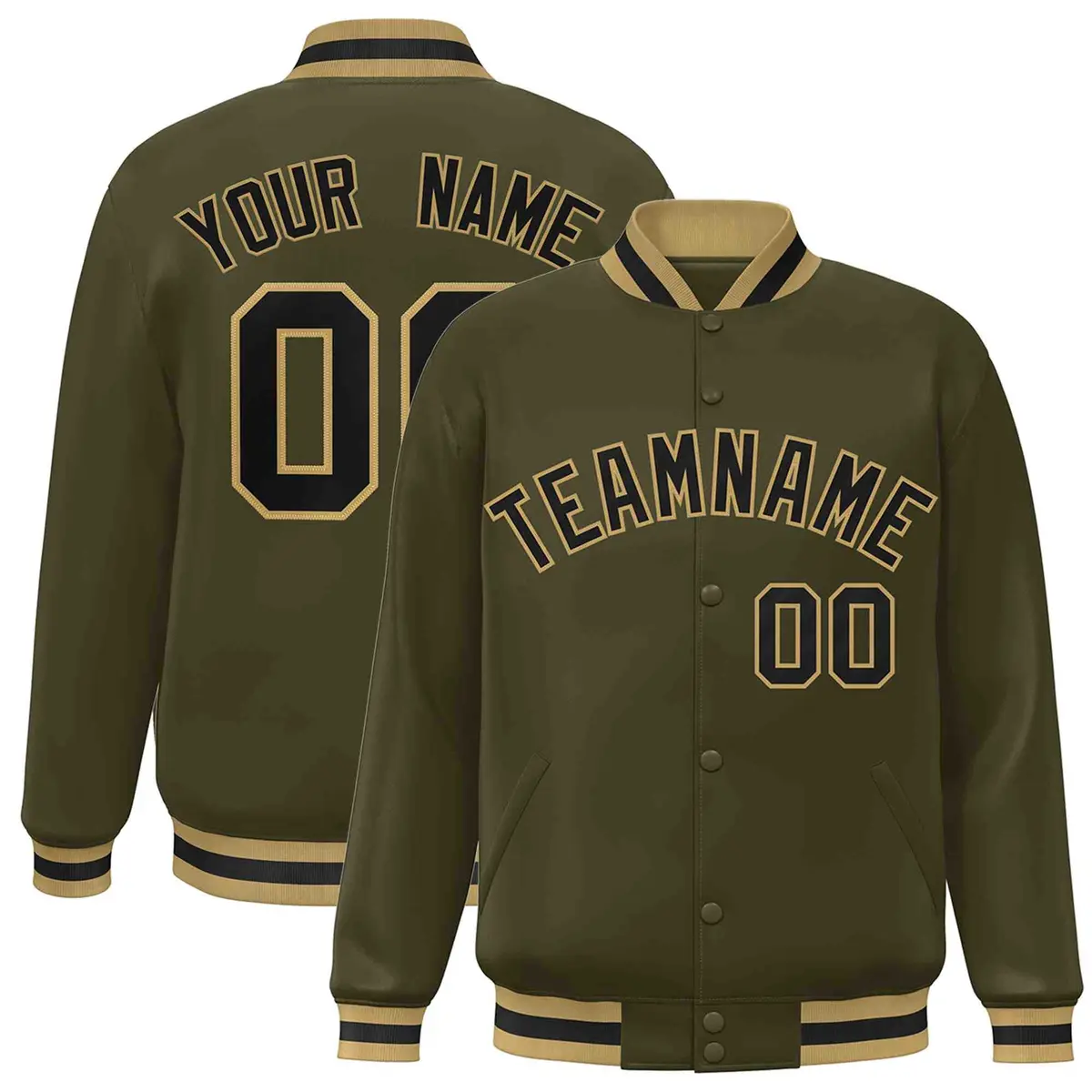 Olive Black-Old Gold Varsity Full-Snap Letterman Jacket