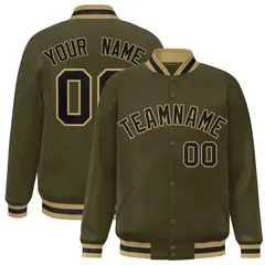 Olive Black-Old Gold Varsity Full-Snap Letterman Jacket 1