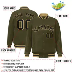 Olive Black-Old Gold Varsity Full-Snap Letterman Jacket 2
