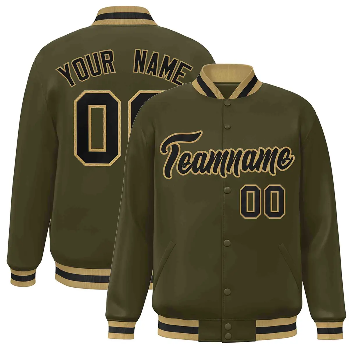 Olive Black-Old Gold Varsity Full-Snap Letterman Jacket