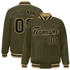 Olive Black-Old Gold Varsity Full-Snap Letterman Jacket 1