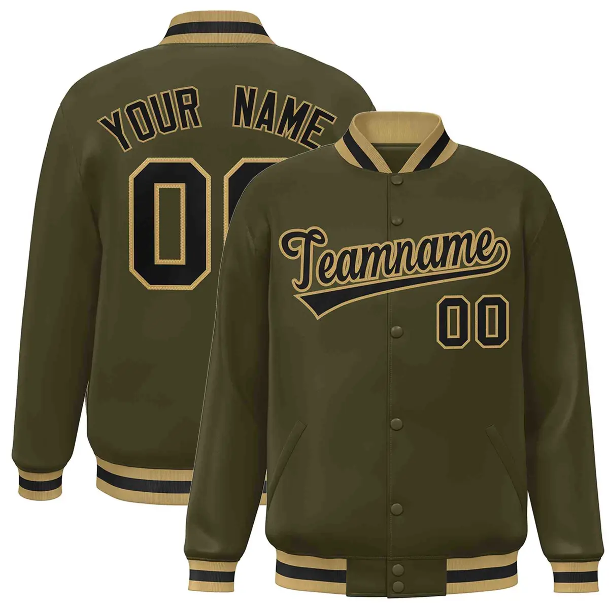Olive Black-Old Gold Varsity Full-Snap Letterman Jacket