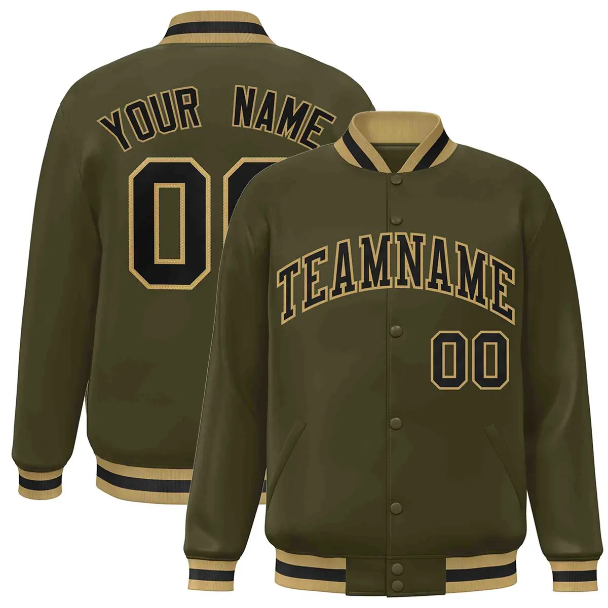 Olive Black-Old Gold Varsity Full-Snap Letterman Jacket