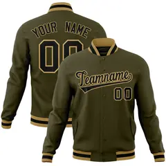 Olive Black-Old Gold Varsity Full-Snap Letterman Jacket
