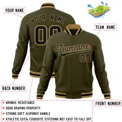 Olive Black-Old Gold Varsity Full-Snap Letterman Jacket 4
