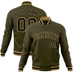 Olive Black-Old Gold Varsity Full-Snap Letterman Jacket 1