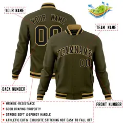 Olive Black-Old Gold Varsity Full-Snap Letterman Jacket 4