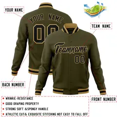 Olive Black-Old Gold Varsity Full-Snap Letterman Jacket 4