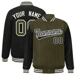Olive Black Pinstripe Raglan Varsity Letterman Baseball Jacket 1