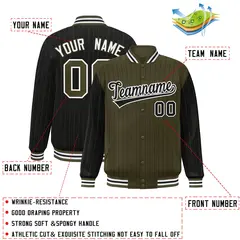 Olive Black Pinstripe Raglan Varsity Letterman Baseball Jacket 2
