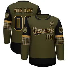 Olive Black Raglan Sleeves Round-Neck Hockey Jersey