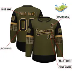 Olive Black Raglan Sleeves Round-Neck Hockey Jersey 3