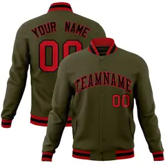 Olive Black-Red Classic Varsity Full-Snap Letterman Jacket
