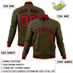Olive Black-Red Classic Varsity Full-Snap Letterman Jacket 4