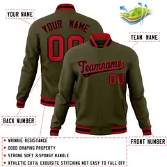Olive Black-Red Classic Varsity Full-Snap Letterman Jacket 4