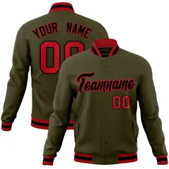 Olive Black-Red Classic Varsity Full-Snap Letterman Jacket 1