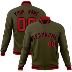 Olive Black-Red Classic Varsity Full-Snap Letterman Jacket