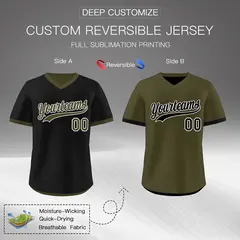 Olive Black Reversible Pullover Baseball Jersey 2