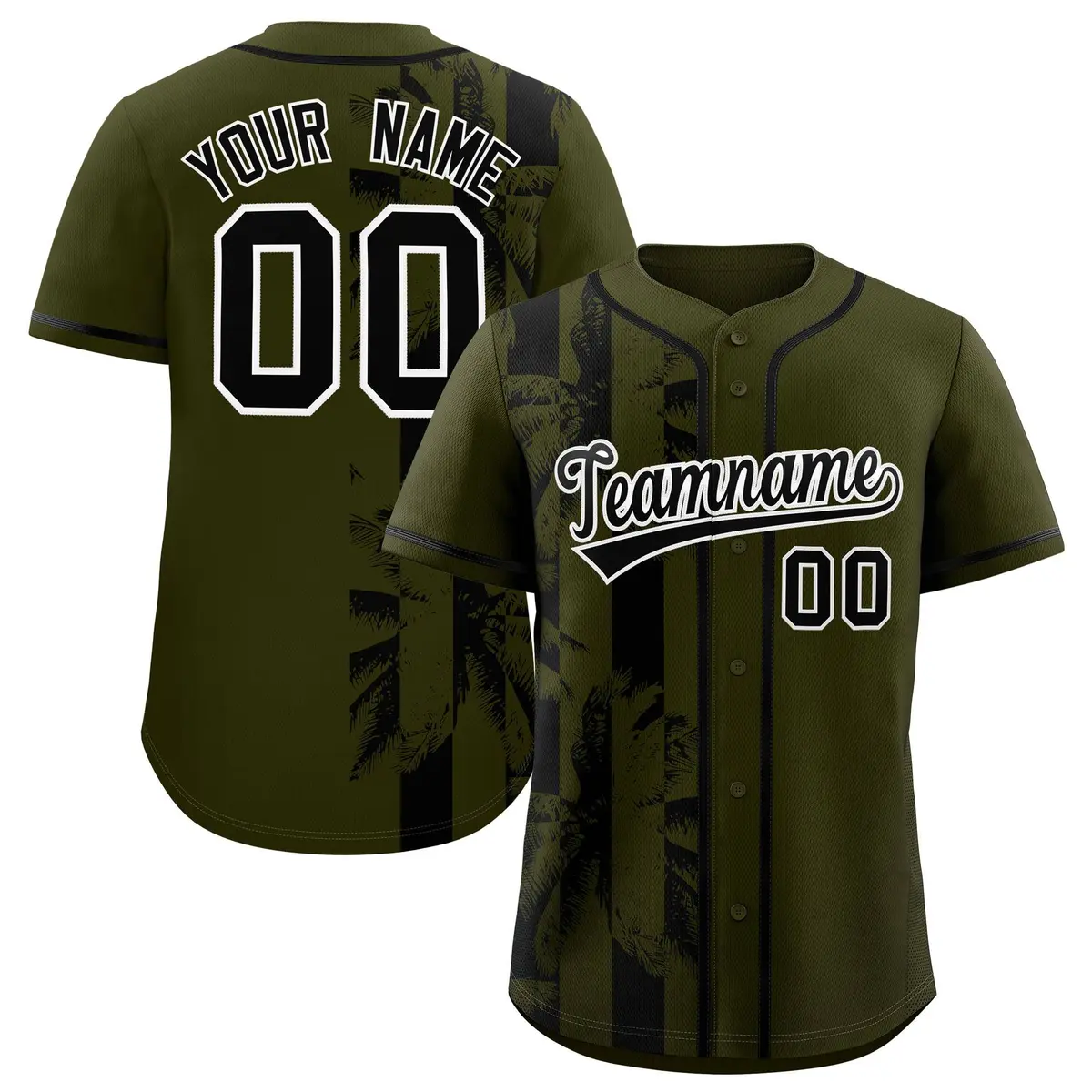 Olive Black Split Coconut Tree Design Baseball Jersey