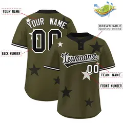 Olive Black Star Graffiti Two-Button Baseball Jersey 2