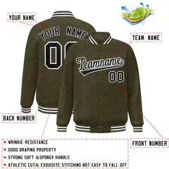Olive Black Star Pattern Varsity Letterman Baseball Jacket 2