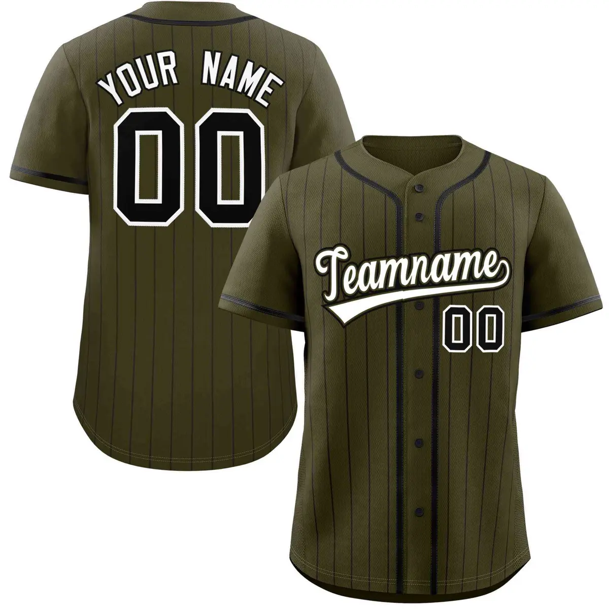 Olive Black Stripe Raglan Authentic Baseball Jersey