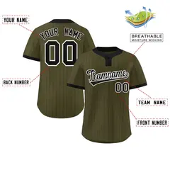 Olive Black Stripe Two-Button Softball Jersey 2