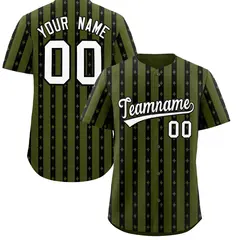Olive Black Thick Stripes Star Pattern Baseball Jersey