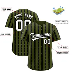 Olive Black Thick Stripes Star Pattern Baseball Jersey 2