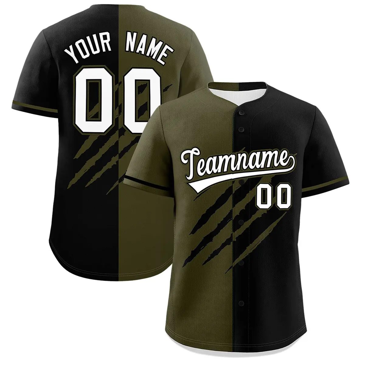Olive Black Tiger Claw Scratch Split Baseball Jersey