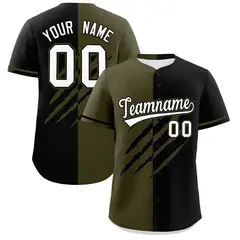 Olive Black Tiger Claw Scratch Split Baseball Jersey 1