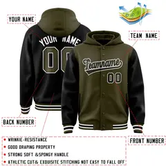 Olive Black Two Tone Full-Snap Raglan Varsity Letterman Jacket Hoodie 4
