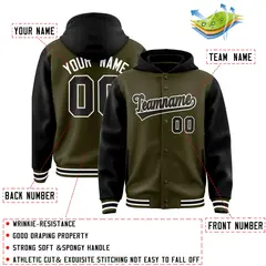 Olive Black Two Tone Full-Snap Raglan Varsity Letterman Jacket Hoodie 4
