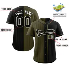 Olive Black Two Tone Striped Authentic Baseball Jersey 2