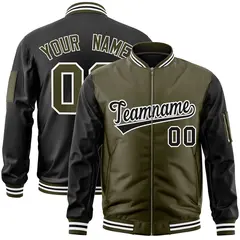 Olive Black Two-Tone Varsity Letterman Bomber Jacket 1