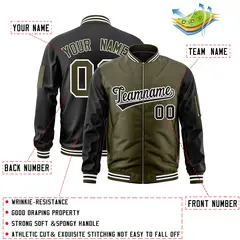 Olive Black Two-Tone Varsity Letterman Bomber Jacket 2