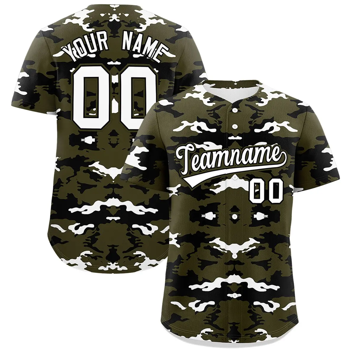 Olive Black-White Camo Authentic Baseball Jersey