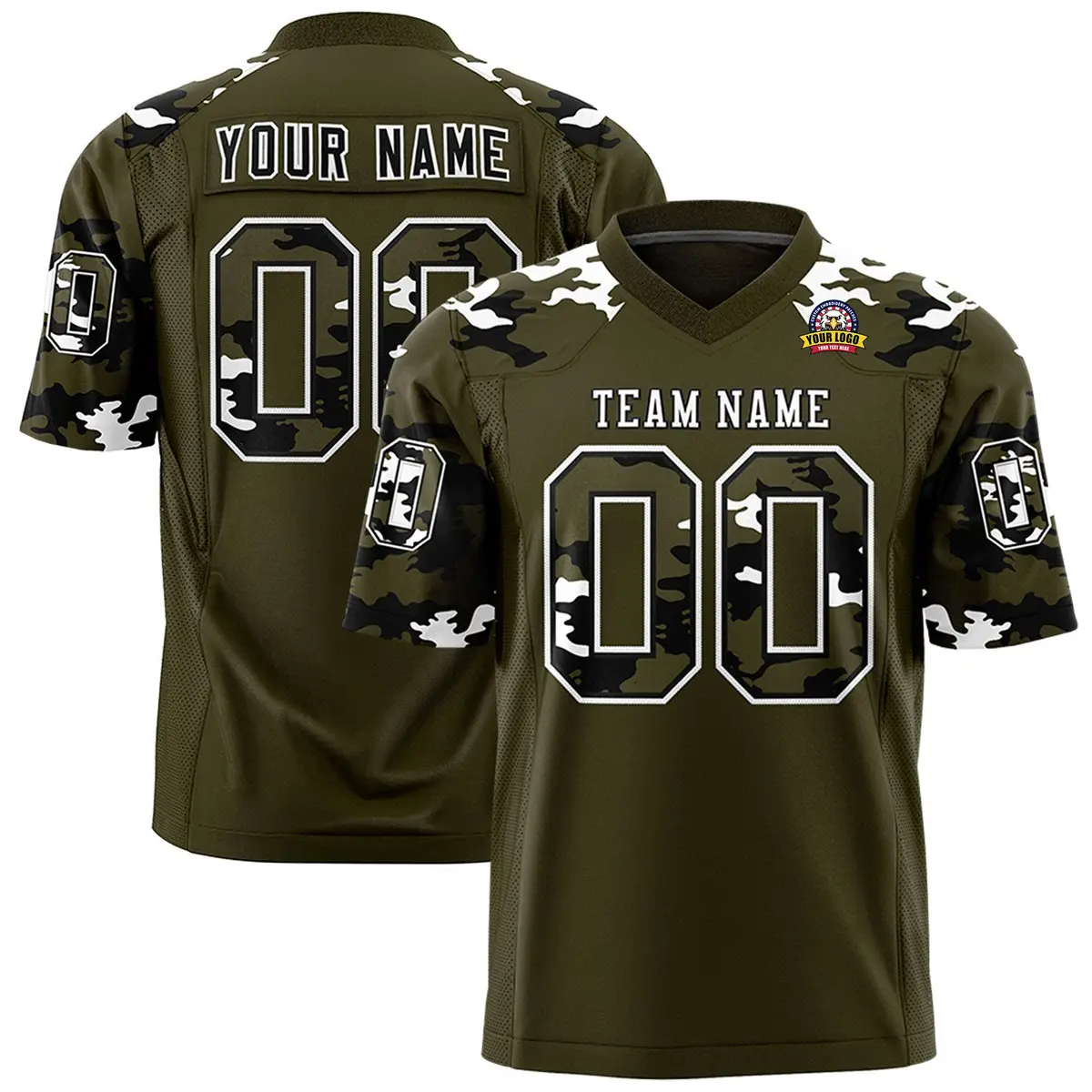 Olive Black-White Camo Authentic Football Jersey
