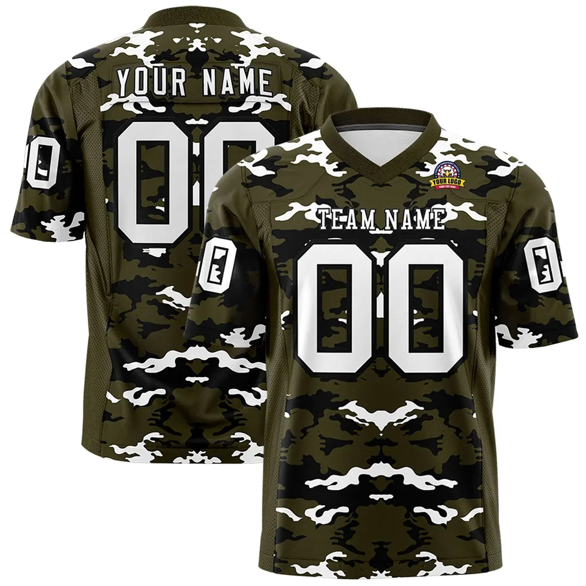 Olive Black-White Camo Authentic Football Jersey