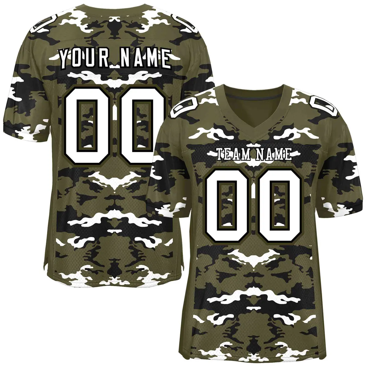 Olive Black-White Camo Authentic Football Jersey