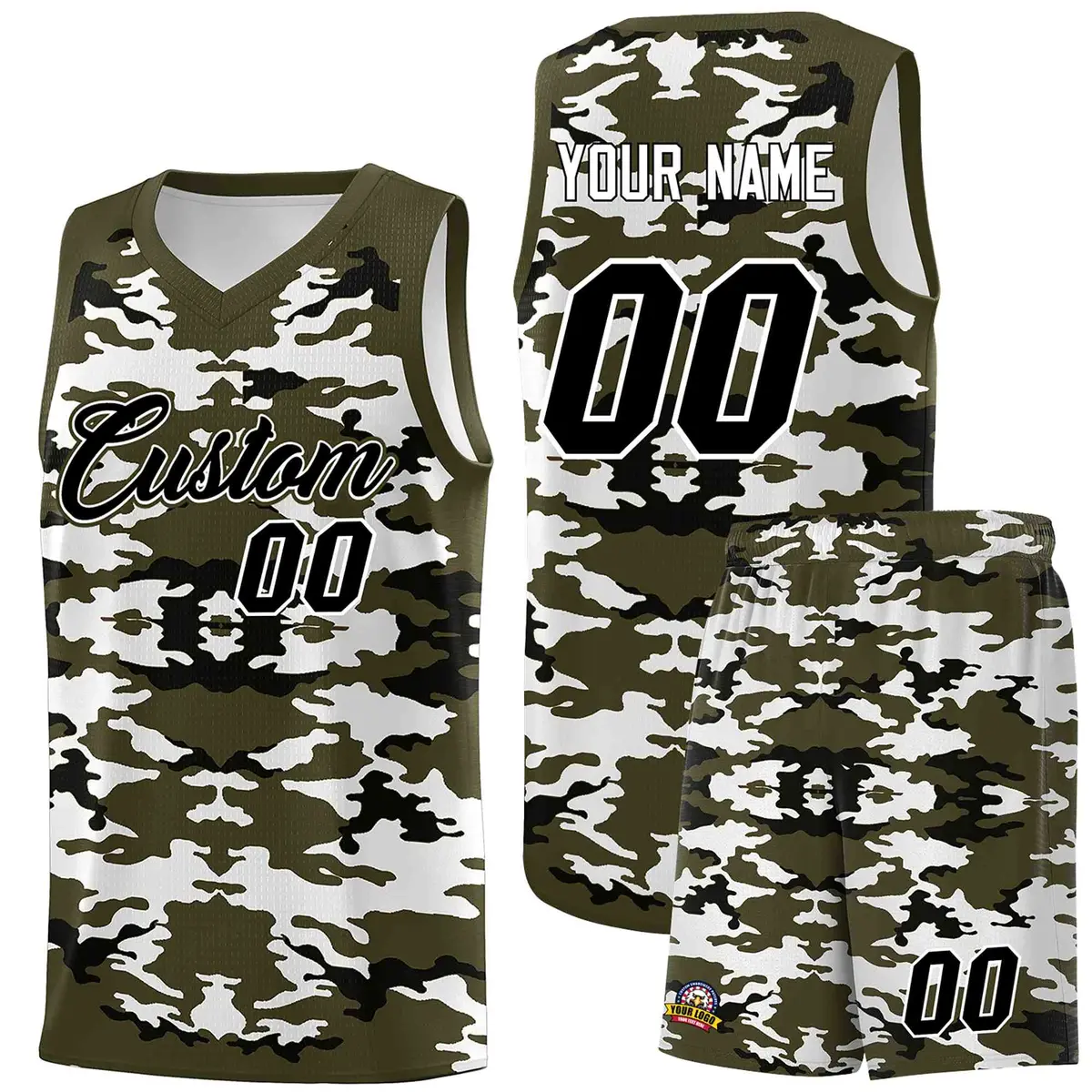 Olive Black-White Camo Basketball Jersey