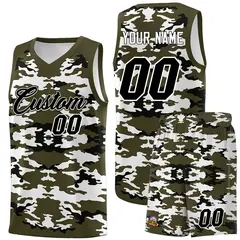 Olive Black-White Camo Basketball Jersey