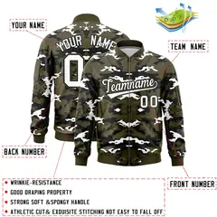 Olive Black-White Camo Varsity Full-Zip Letterman Bomber Jacket 2