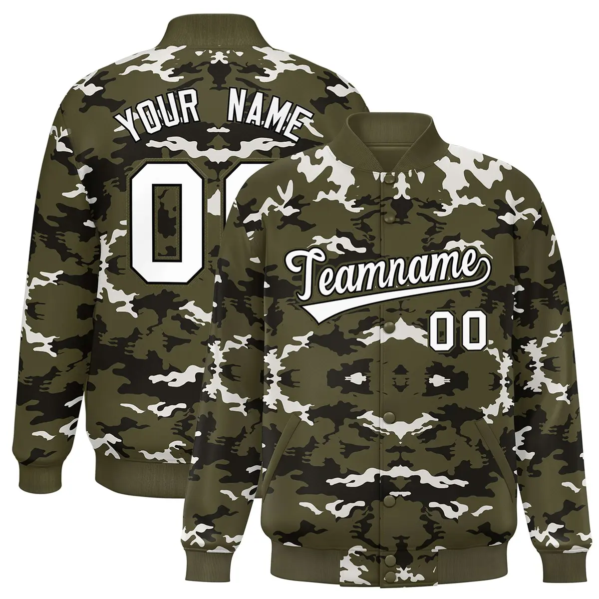 Olive Black-White Camo Varsity Letterman Jacket