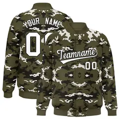 Olive Black-White Camo Varsity Letterman Jacket