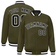 Olive Black-White Classic Varsity Full-Snap Letterman Jacket 1