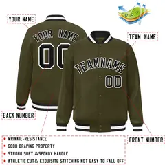 Olive Black-White Classic Varsity Full-Snap Letterman Jacket 2