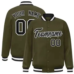 Olive Black-White Classic Varsity Full-Snap Letterman Jacket 1