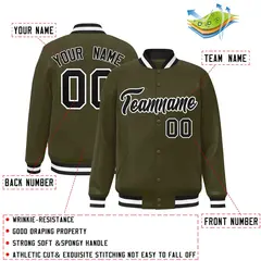 Olive Black-White Classic Varsity Full-Snap Letterman Jacket 2