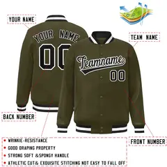 Olive Black-White Classic Varsity Full-Snap Letterman Jacket 2